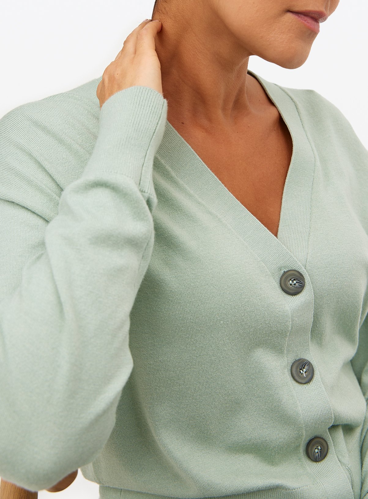 Pale Green Soft Touch V Neck Cardigan 18 - Image 3 thumbnail